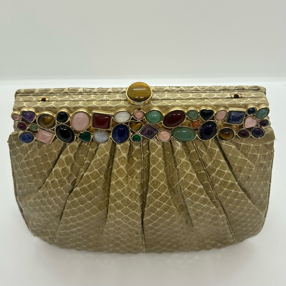 Judith Leiber Vintage Snakeskin Multi Color Gemstone Bag RARE NEW CONDITION - Picture 4 of 15